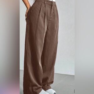 Women’s Brown Pinstripe Wide-Leg Pants